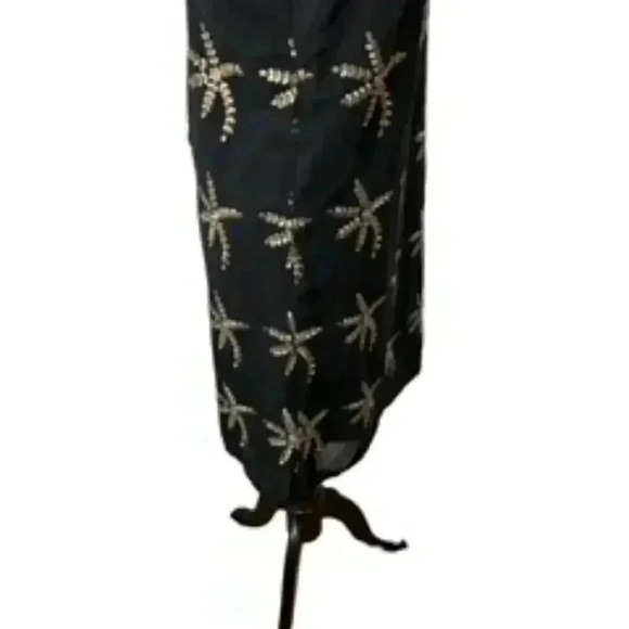 NEW Bonheur D’amour Black gold Embroidered Chiffon Slip Dress Women’s  Large NWT - Picture 9 of 12